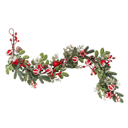 Mixed Pine Candy Apple Garland Red (150cmL)
