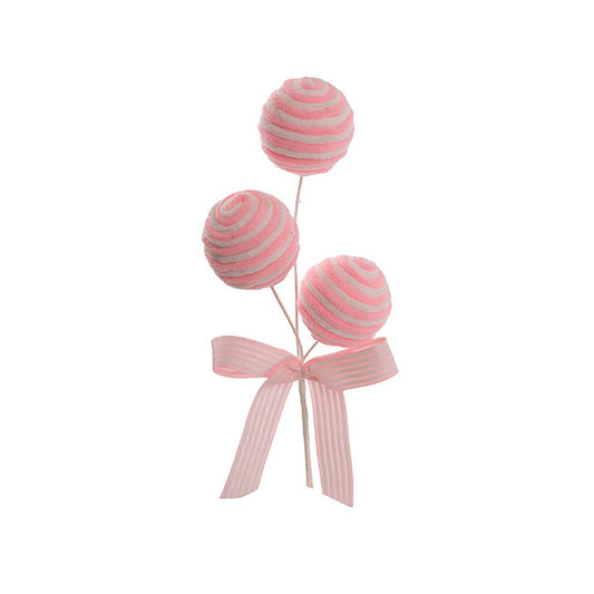 Striped 3 Ball Pick w Bow Soft Pink (34cmH)