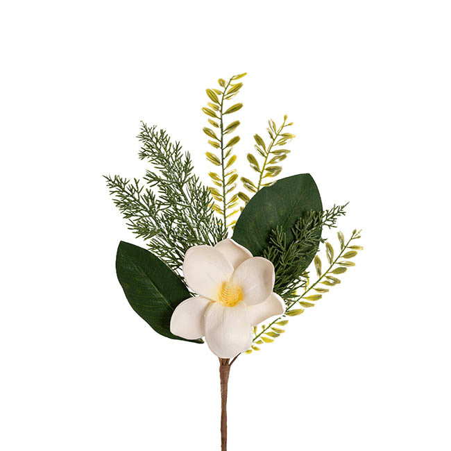 Mixed Fern Magnolia Spray White (50cmH)