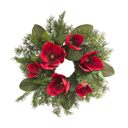 Mixed Fern Red Magnolia Wreath Green (56cmD)