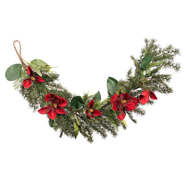 Mixed Fern Red Magnolia Garland Green (152cmL)