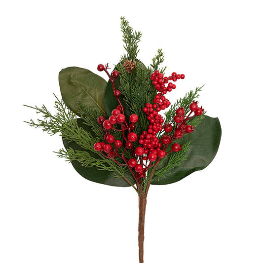 Mixed Pine Leaf Red Berry Spray Green (50cmH)