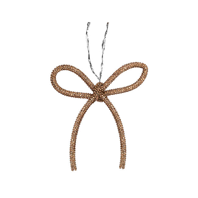 Hanging Diamante Jewel Bow Pack 6 Gold (9.5x11cm)