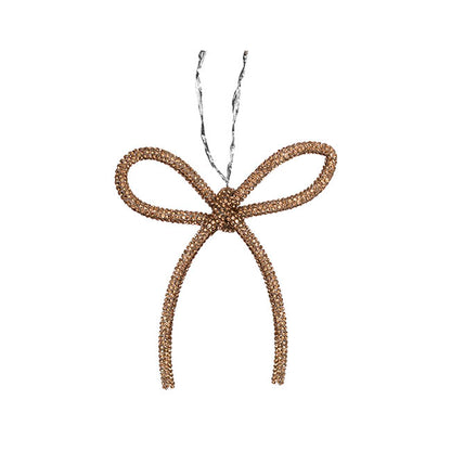Hanging Diamante Jewel Bow Pack 6 Gold (9.5x11cm)