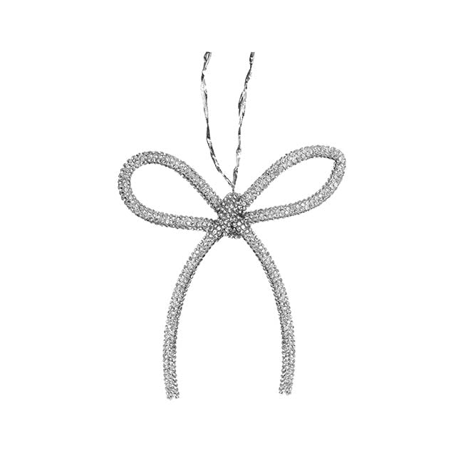 Hanging Diamante Jewel Bow Pack 6 Silver (9.5x11cm)