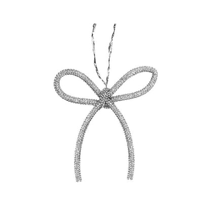 Hanging Diamante Jewel Bow Pack 6 Silver (9.5x11cm)