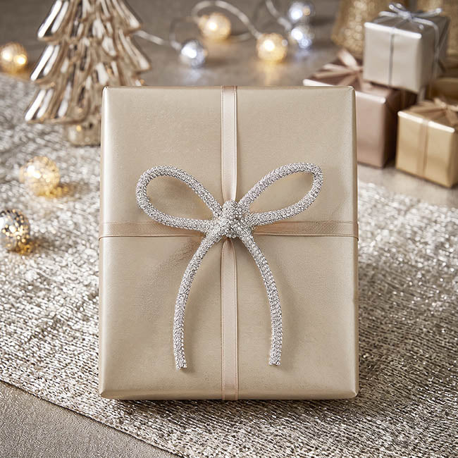 Decorative Diamante Jewel Bow Pack 6 Silver (9.5x11cm)