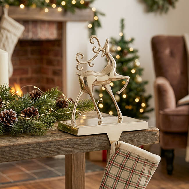 Elegant Reindeer Stocking Holder Gold (18.5cm)