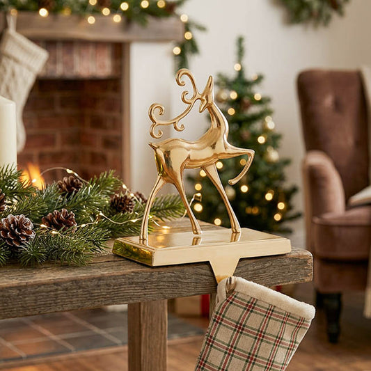 Elegant Reindeer Stocking Holder Champagne Gold (18.5cm)