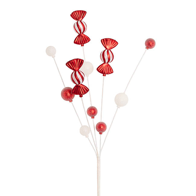 Sweet Candy Bauble Spray Red & White (80cmH)