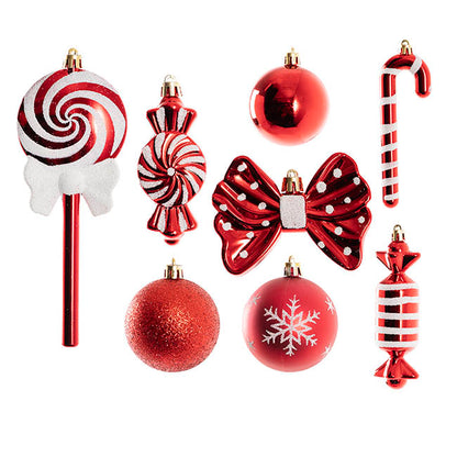 Bauble & Hanging Ornaments Set 35 Red & White