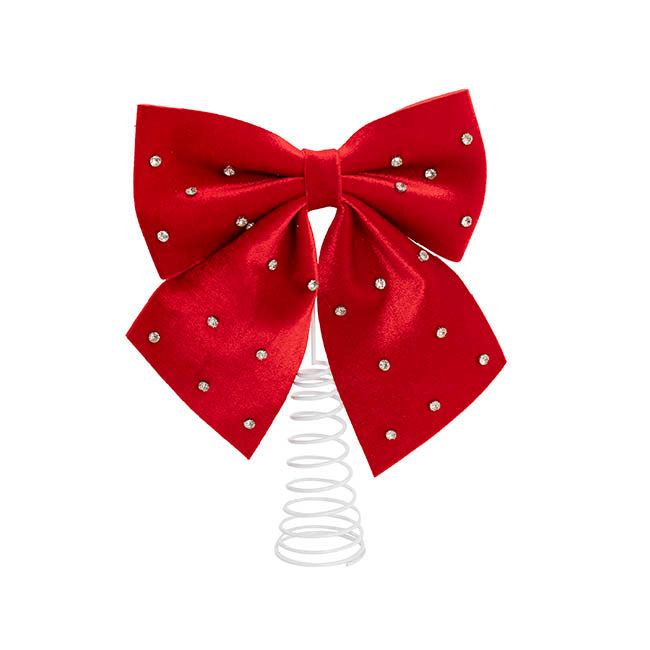 Velour Diamante Bow Tree Topper Red (19x24cmH)