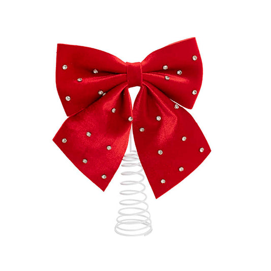 Velour Diamante Bow Tree Topper Red (19x24cmH)