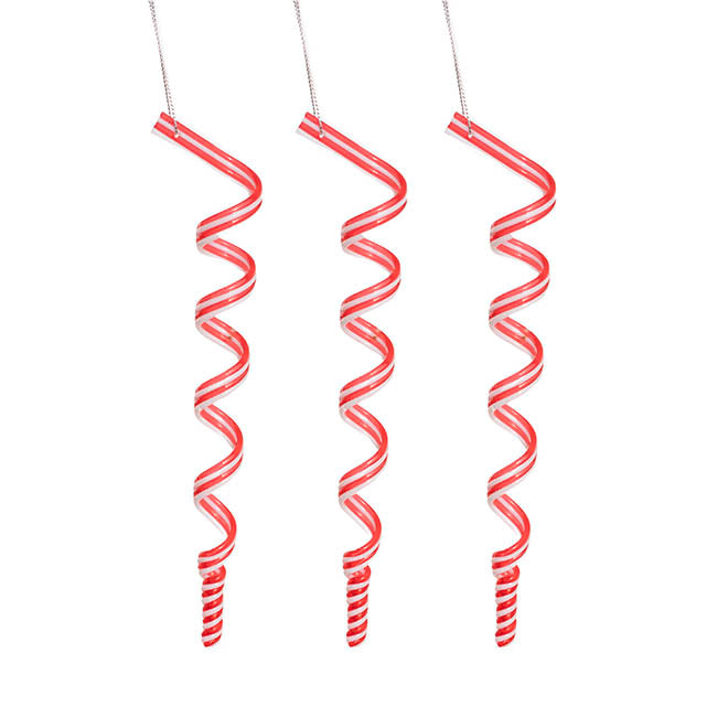 Hanging Swirly Candy Teardrops Pack 3 Red & White (20cmH)