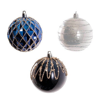 Assorted Elegant Baubles Set 9 Navy (8cmD)