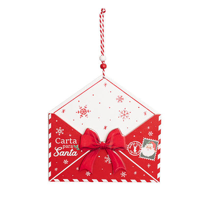 Hanging Wooden Santa's Envelope Red (18x18x2cm)