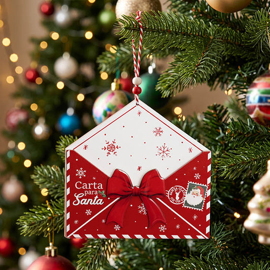 Hanging Wooden Santa's Envelope Red (18x18x2cm)