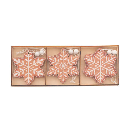 Hanging Wooden Gingerbread Snowflakes Set 6 Brown (7.5cmH)