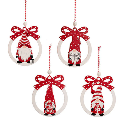 Hanging Wooden Gnomes Set 12 Red & White (10cmH)
