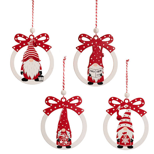 Hanging Wooden Gnomes Set 12 Red & White (10cmH)