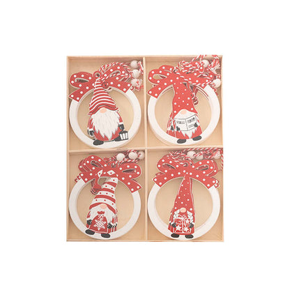 Hanging Wooden Gnomes Set 12 Red & White (10cmH)