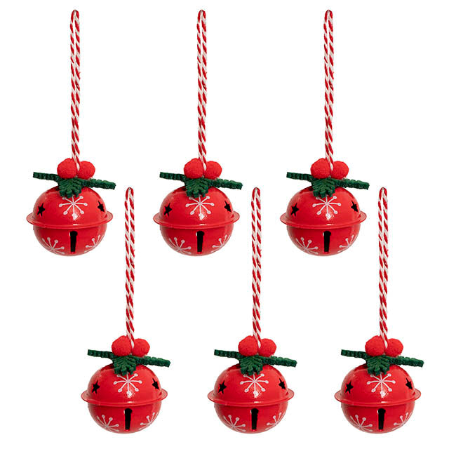 Hanging Metal Bells Set 6 Red (4cmD)
