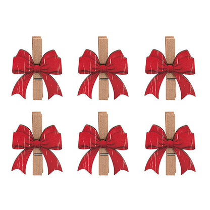 Mini Bow Wooden Pegs Set 6 Red (4cmH)