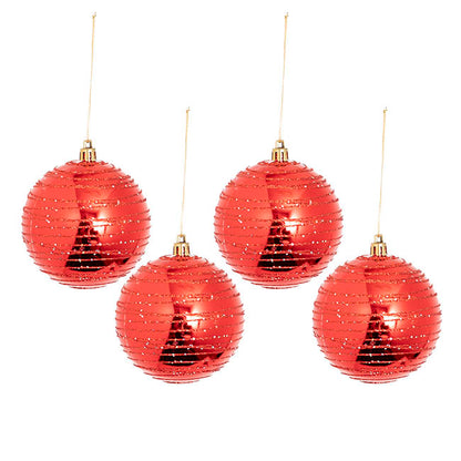 Glitter Shiny Baubles Pack 4 Red (8cmD)