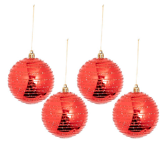 Glitter Shiny Baubles Pack 4 Red (8cmD)