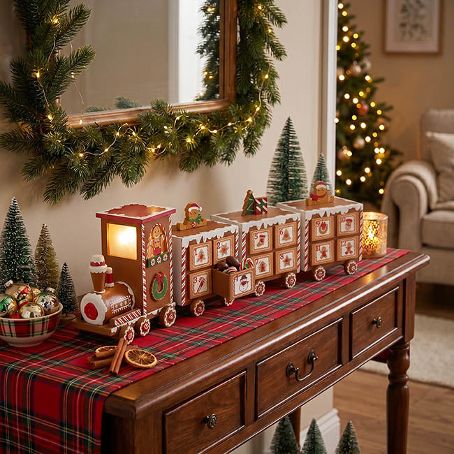 Gingerbread Advent Calendar Train Brown (52x10.5x16cm)