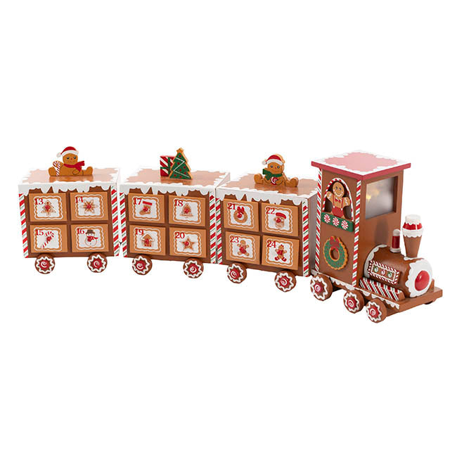 Gingerbread Advent Calendar Train Brown (52x10.5x16cm)