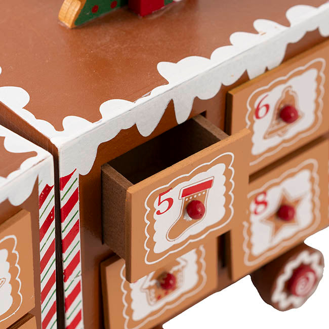 Gingerbread Advent Calendar Train Brown (52x10.5x16cm)