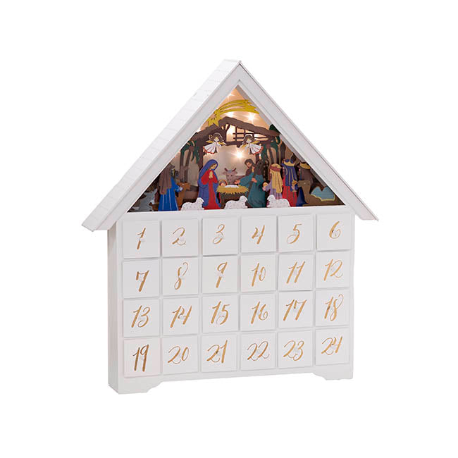 Nativity Scene Advent Calendar White (41.5x7.3x45cm)