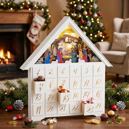 Nativity Scene Advent Calendar White (41.5x7.3x45cm)