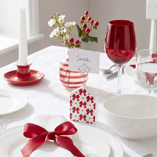 Bow Pattern Place Card Holder Pack 2 White (14cmH)