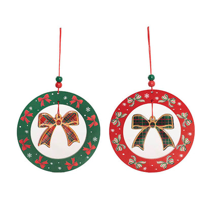Hanging Wooden Assorted Bows Set 4 Red & Green (13cmH)