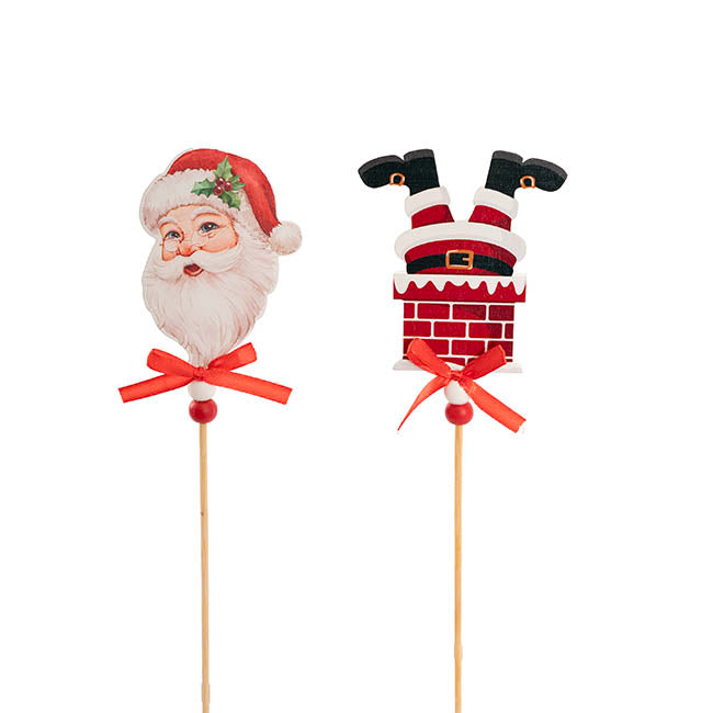 Santa & Chimney Wooden Picks Set 6 Red (30cmH)