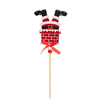 Santa & Chimney Wooden Picks Set 6 Red (30cmH)