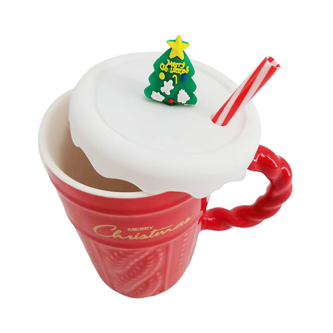 Festive Christmas Mug w Lid & Straw Red (400mL)