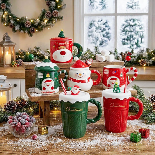 Festive Christmas Mug w Lid & Straw Red (400mL)