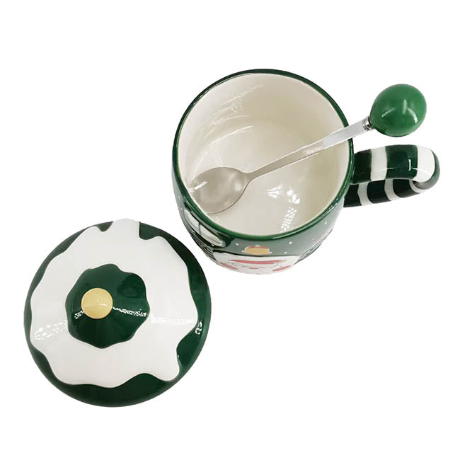 Christmas Mug w Spoon Santa's Cottage Green (350mL)