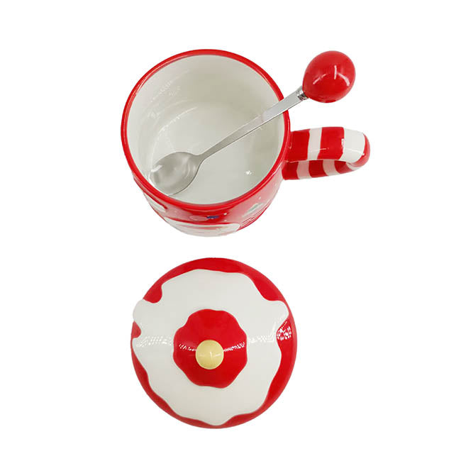 Christmas Mug w Spoon Santa's Cottage Red (350mL)