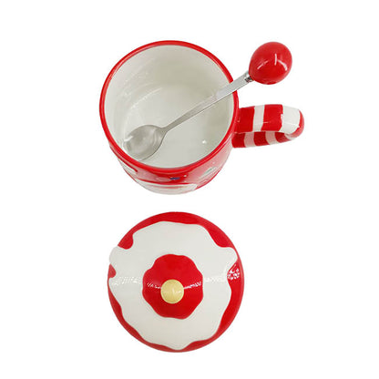 Christmas Mug w Spoon Santa's Cottage Red (350mL)