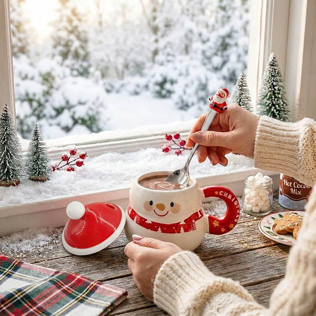Christmas Mug w Spoon Snowman White (400mL)