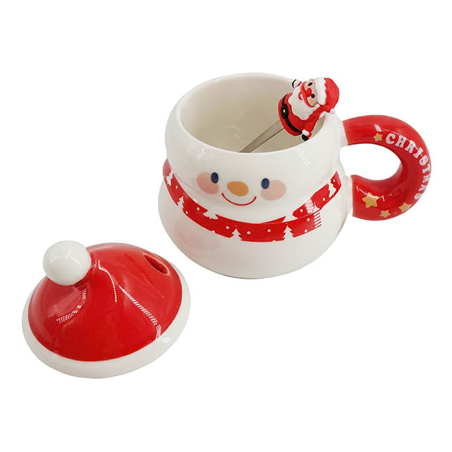 Christmas Mug w Spoon Snowman White (400mL)