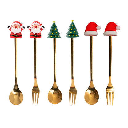 Assorted Christmas Fork & Spoon Set 6 Gold (15.5cmH)