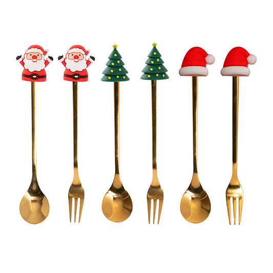 Assorted Christmas Fork & Spoon Set 6 Gold (15.5cmH)
