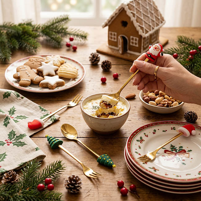 Assorted Christmas Fork & Spoon Set 6 Gold (15.5cmH)