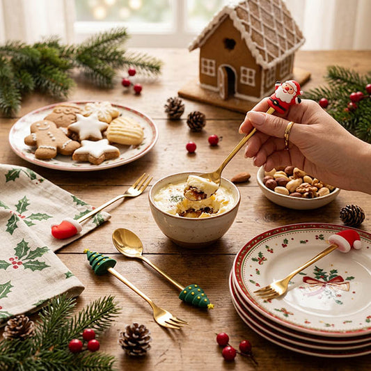 Assorted Christmas Fork & Spoon Set 6 Gold (15.5cmH)