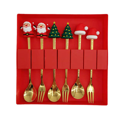 Assorted Christmas Fork & Spoon Set 6 Gold (15.5cmH)